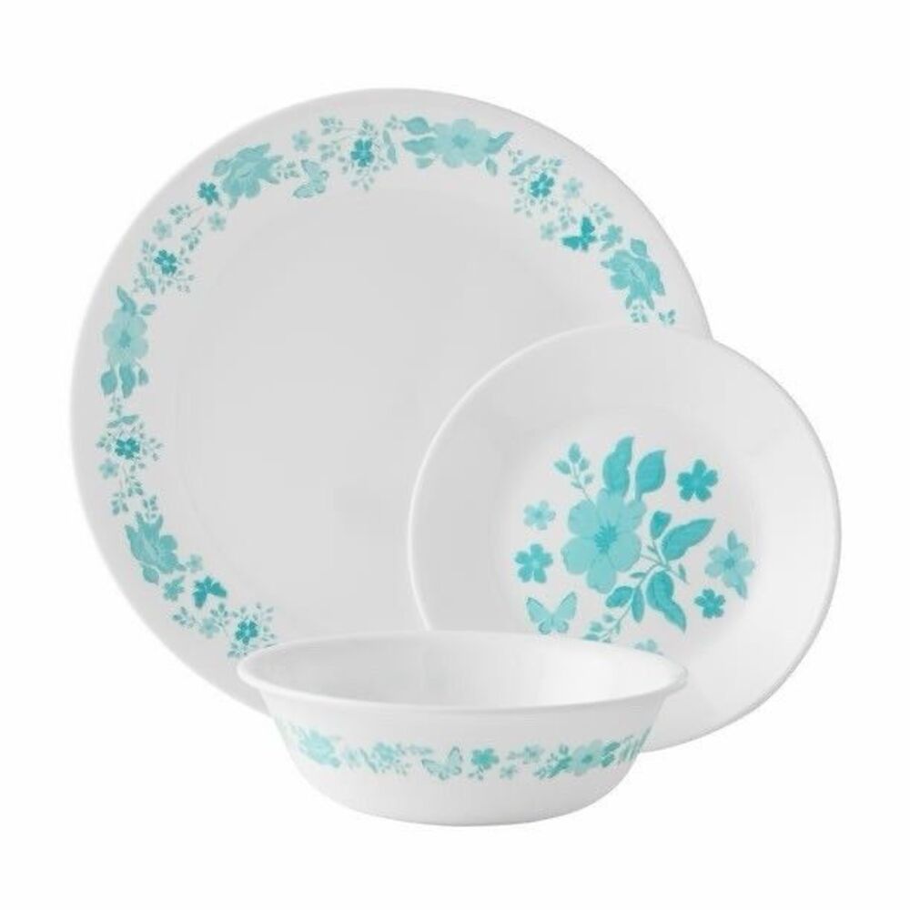 Pioneer Woman Floral Teal Dinner & Dessert Plates & Bowels Set of 12 by Corelle